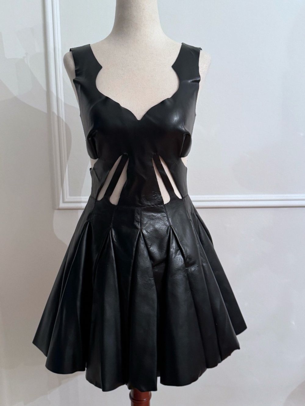 Francesco Scognamiglio Black Faux Leather Cutout Fit and Flare Dress IT 38 US 2